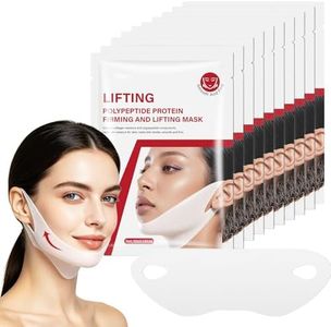 V-Line Face Masks with Hyaluronic Acid and Peptide Complex, Chin Strap for Sleeping, V Line Lifting Masks - V Shape Face Tape, Jawline & Neck Mask for Hydrating & Firming 10PC