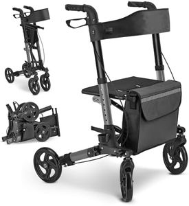 Juskys Déambulateur Vital noir — Déambulateur pliable et léger en aluminium jusqu'à 130 kg — Déambulateur réglable en hauteur avec siège, sac et porte-parapluie