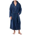 DAVID ARCHY Men's Hooded Coral Fleece Velvet Robe Full Length Bathrobe(Navy Blue-Coral Fleeced,XL)