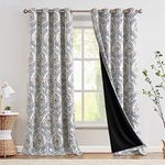 JINCHAN 100% Blackout Curtains 96 Inches Long Blue Damask Medallion Window Curtains for Bedroom Grommet Thermal Insulated Drapes for Living Room Vintage Luxury Window Treatments Set 2 Panels