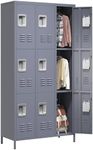 OPTYMIRA 72" Tall Emplyee Locker with Shelves and Hooks 9 Doors Steel Sports Locker for Office Home Bedroom School Gym Garage, Metal Staff Locker Locking Storage Lockers Cabinet,Grey