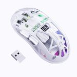 FREEWOLF A2 Wireless Gaming Mouse, Dual Mode 2.4G/Bluetooth PC Gaming Mice, Ergonomic RGB Mouse with Battery Display Screen, Transparent Shell, PixArt 3212 4000 DPI 5 Adjust, for Win/MAC, Glazed White