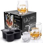 James Bentley VRIDE Scotch Glasses,Diamond Whiskey Glass,Bourbon Glasses Set+FREE Ice Cube Trays Silicone Heavy Unique Rocks Glass Luxury Hand Made bar glasses Perfect cocktail glasses for men gifts