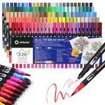 Artecho 120 Colours Dual Tip Colouring Pens with Case, Brush & Fine Felt Tip Markers Set for Adult Colouring Books, Sketching, Drawing - Premium Art Supplies
