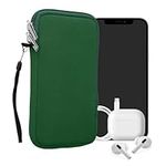 kwmobile Neoprene Phone Pouch Size XL - 6.7/6.8" - Universal Cell Sleeve Mobile Bag with Zipper, Wrist Strap - Moss Green