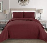 Linen Plus Collection 3 Pieces Full/Queen Over Size Embossed Coverlet Bedspread Set Solid Burgundy 106" x 100" New