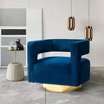 TINA'S HOME Swivel Accent Barrel Chair, Modern Velvet Armchair with 3D Curved Open Back & Swivel Gold Metal Base, Upholstered Club Chair for Living Room Bedroom Nursery, Navy(No Assembly Required)