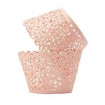 T-Language 50pcs Cupcake Wrappers Lace Cupcake Liners Laser Cut Artistic Bake Cake Paper Cups Muffin Paper Holders for Wedding Party Birthday Decoration (Pink)