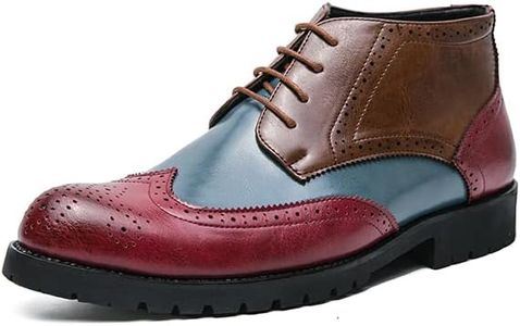 HuitJours Men Winter Oxford Dress Ankle Boots Brogues Wing Tips Lace Up Two Color Gatsby Autumn Spectator Cowboy Outwear Boots, B-red, 8.5