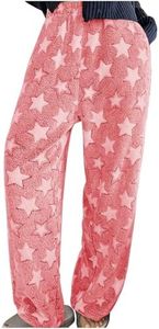 Plush Pj Pants for Women, Womens Warm Plush Pajamas Bottoms Elastic Waist Soft Lounge Trousers Sleepwear for Winter Watermelon Red