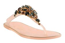 Women Ladies Jelly FLIP Flops Summer Beach Diamante Toe Post Flat Sandals Shoes (Nude, Numeric_4)