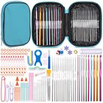 Qzma 137Pcs Crochet Hooks Set for Beginners, Crochet Hooks Crochet Kit with Storage Case, Ergonomic Knitting Needles Blunt Needles, Knitting Craft Art Tools for Beginners, Blue