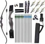 Vogbel Takedown Recurve Bow and Arrows Set 58" Archery Longbow Right Hand Bow Riser Bamboo Limbs for Adults Hunting Target Shooting 25-65lb (50 pounds)