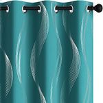 Deconovo Foil Print Wave Striped Blackout Curtains, Thermal Insulated Window Treatment Grommet Curtains for Living Room, 2 Panels, Turquoise, 42x63 Inch