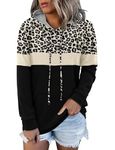 BETTE BOUTIK Girls Leopard Casual Hoodies Long Sleeve Drawstring Pullover Hooded Sweatshirts Color Block Blouses Winter Tops with Pocket X-Large