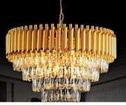 SINOMAN Modern Crystal Chandeliers Gold Black Crystal Chandeliers Round Crystal Chandelier Ceiling Light Fixture Crystal Pendant Light for Dining Room Living Room (inbuilt Led) (Dia:20inch (Gold))