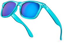 Retro Rewind Translucent Frame Colorful Neon 80s Mirrored Sunglasses for Men Women, Translucent Turquoise | Blue Mirror Lens, One size