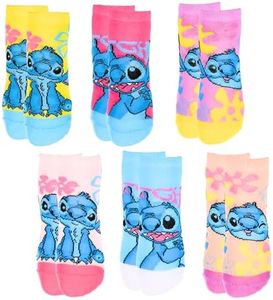Disney Stitch Calcetines para Niña, Diseño Stitch Set de 6 Calcetines Cortos, Talla EU 22/26