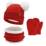 Toddler Infants Kids Winter Hats Gloves Scarfs Set Pompom Beanie Caps Mittens Neck Warmer with Fleece for 0 6 12 18 Months 1 2 3 4 Years Old Baby Girls Boys Gifts