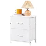 Somdot Nightstand with 2 Drawers, Bedside Table Small Dresser with Removable Fabric Bins for Bedroom Nursery Closet Living Room - Sturdy Steel Frame, Wood Top, Pull Handle - White Leather