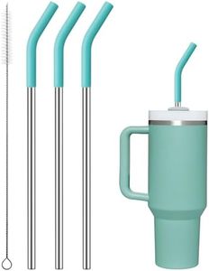 Prurex Metal Straws with Silicone Tip for 40 oz Tumbler, Reusable Stainless Steel Straws for Stanley 40 oz Tumbler，3 Straight 13.3" and 3 Light Green Silicone StrawTips，Smoothie Straws