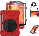 Herize Case Cover for iPad 9th 8th 7th Generation with Screen Protector&Pencil Holder | iPad 10.2 Inch Case for Kids | Full Body Heavy Duty Shockproof Durable Rugged Protective Cover Red