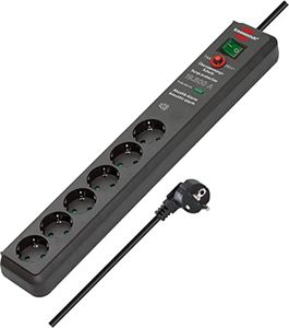 Brennenstuhl Secure-Tec regleta de enchufes con 6 tomas de corriente, protección contra sobretensión y señal de alerta acústica (cable de 3 m, interruptor) antracita