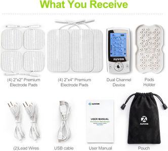 AUVON Dual Channel TENS Machine – 20 Modes, Muscle Stimulator with Pads