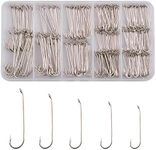 360pcs Fly Tying Hooks Long Shank Nymph Streamer Fly Hook Dry Wet Fly Fishing Hooks High Carbon Steel Round Bend Jig Hook for Trout Salmon Fishing Tackle Box