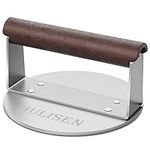 HULISEN Stainless Steel Burger Press, Heavy Weight Smashed Burger Press, Grill Press with Heat Resistant Wood Handle, 6 Inch Burger Smasher, BBQ Griddle Accessories for Bacon Hamburger Steak Meat