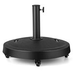 Giantex Umbrella Base with Wheels, 52 lbs Heavy Duty Umbrella Stand with 4 lockable Wheels and 2 Handles for 1.5''-1.9'' Poles, Round Resin Weighted Market Umbrella Holder for Patio Deck Garden