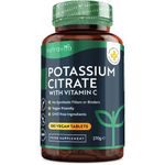 Potassium Supplement 1390mg with Vitamin C - 180 Vegan Tablets (3 Month Supply) - High Strength Potassium Citrate - Electrolytes Support - Contributes to Normal Muscle Function - Nutravita