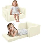 MeMoreCool Kids Sofa Bed, Folding Toddler Couch Chair, Flip Out Toddler Armchair Mini Sofa, Baby Convertible Couch for Boys Girls, Comfy Foam Child Pull Out Sofa for Playroom, Cream