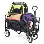 Jolfay Collapsible Folding Wagon Cart, Heavy Duty Utility Beach Wagon Cart with Wheels Foldable, 220LBS Large Capacity Foldable Grocery Wagon for Camping Garden Shopping Sports, Black
