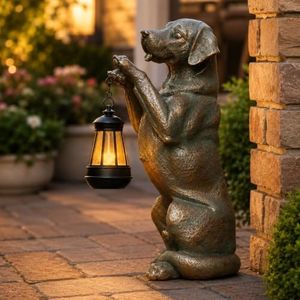 Roundot Solar Garden Statue 16.7in Labrador Retriever Dog Solar Lantern
