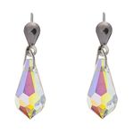 24MM WOMENS Sparkly Rainbow AURORA AB Pear/Teardrop Cut Austrian Crystal Dangly/Dangle Drop Fishhook Earrings - 925 Sterling Silver