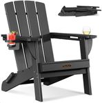 SUUNYN Folding Adirondack Chair, HDPE All-Weather Fire Pit Chairs, Plastic Adirondack Chairs with 2 Cup Holder, Outdoor Lawn Chair for Patio Garden (Black)