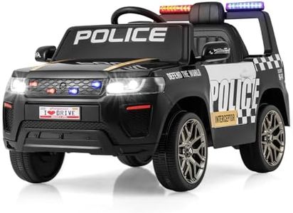 COSTWAY Kids Electric Ride on Police Car, 12V Battery Powered Cop Car with Remote Control, Wireless Connection, Music, Horn, Siren Flashing Lights, for 3-8 Years Old Boys Girls (Black)