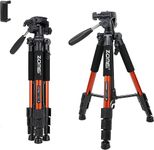 Camera Tripod, ZOMEI Q111 55-inch Smartphone Tripod Flexible Aluminum Travel Tripod with 3-Way Pan Head and Phone Holder, for Photography YouTube Smartphones Cameras and LED Ring Light (Orange)