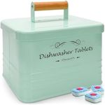 ELITAPRO Dishwasher Pods Container with Lid - Farmhouse Metal Dishwasher Pods Holder for Kitchen Organization - Dishwasher Tablets Storage - Kitchen Decor and Accessories (Mint)