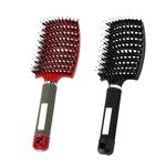 MOODKEY 2 PACK Boar Bristle Hair Brush No Pull Curved Vented Hair Brush Detangler Brush Fast Blow Drying Hair Brush for Kids, Men, Women Wet Dry Long, Thin, Thick, Curly Tangled Hair (red+black)