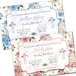 First Holy Communion Personalised Invitations & Envelopes - Floral crosses (click customize for prices)