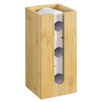 Navaris Bamboo Toilet Roll Storage - Narrow Free Standing Toilet Paper Tissue Holder Tower Organiser for Bathroom - Storage for 3 Toilet Rolls