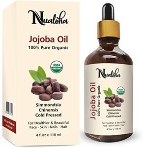 Nualoha Organic Jojoba Oil, USDA Pure Natural Cold Pressed Moisturizer For Face, Hair Growth, Skin, Nails And Body Care, Essential Carrier Oil -118 ML