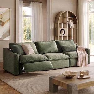 POVISON 121'' Wall Hugger Power Reclining Sofa, Oversized Modular Electric Recliner RV Loveseat with USB Charging & Storage, Heavy Duty Modern Home Theater Seating for Living Room, Adjustable, Green