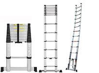 Lukia Aluminium Portable and Extension 16.5 Feet (5 Meter) Telescopic Folding Aluminium Ladder for Household and Outdoor, 13 Steps, Anodized Silver with Safety Lock