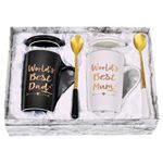 Joymaking World's Best Mum and Dad Coffee Mug Gifts Set Anniversary for Parents, 14Oz Ceramic Coffee Cup Birthday Chirstmas Gifts for Mum and Dad, Personalised Gifts Wedding Anniversary, Balck-White