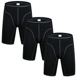 Nuofengkudu Men's Seamless Long Leg Boxers Shorts Resistant Cotton Pounch Underwear Athletic Fitness Underpants(3 Pack,Black) Large Size 4XL