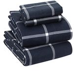 EnvioHome 100% Cotton Flannel Sheets Queen - Warm & Cozy 170 GSM Heavyweight Double Brushed Anti-Pill Winter Flannel Bed Sheets Queen, 16" Deep Pocket Fitted Sheet X2 Side Pockets - Queen, Navy Checks