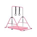 Gymnastics Bar with Mat, Adjustable Kids Gymnastics Equipment for Home, Training Kip Bar with Non-Slip Base, 5 Height Levels 31.5-51.2", Gym Bars for Children, Easy Assembly Design (With Mat, Pink)